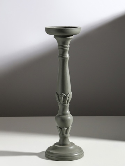 Подсвечник дерево на 1 свечу "Колонна цветочная" серый 10х10х37 см