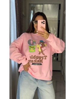 Свитшот женский с мультяшным принтом oversize