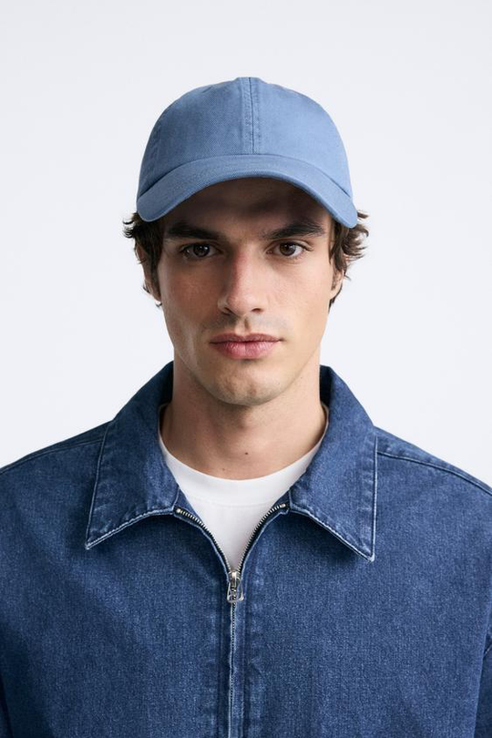 ZARA КЕПКА ИЗ ТВИЛА С РЕЛЬЕФНЫМ УЗОРОМ, ВЫЦВЕТШИЙ СИНИЙ