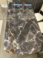 Стол раздвижной стеклянный подстолье прямое хром Царг.пояс венге Ст-ца мрамор черный (венге) ф/п