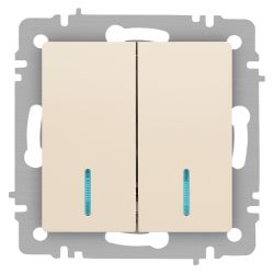 Выключатель Intro Accent 6-105-02 двойной с подсветкой, 10А-250В, IP20, СУ, AL/CU, слоновая кость | Intro