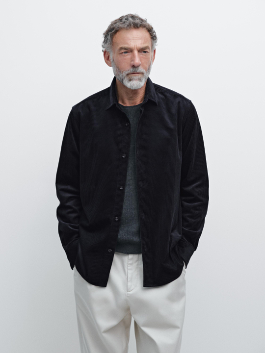 Massimo Dutti Вельветовая куртка-рубашка классического кроя, темно-синий