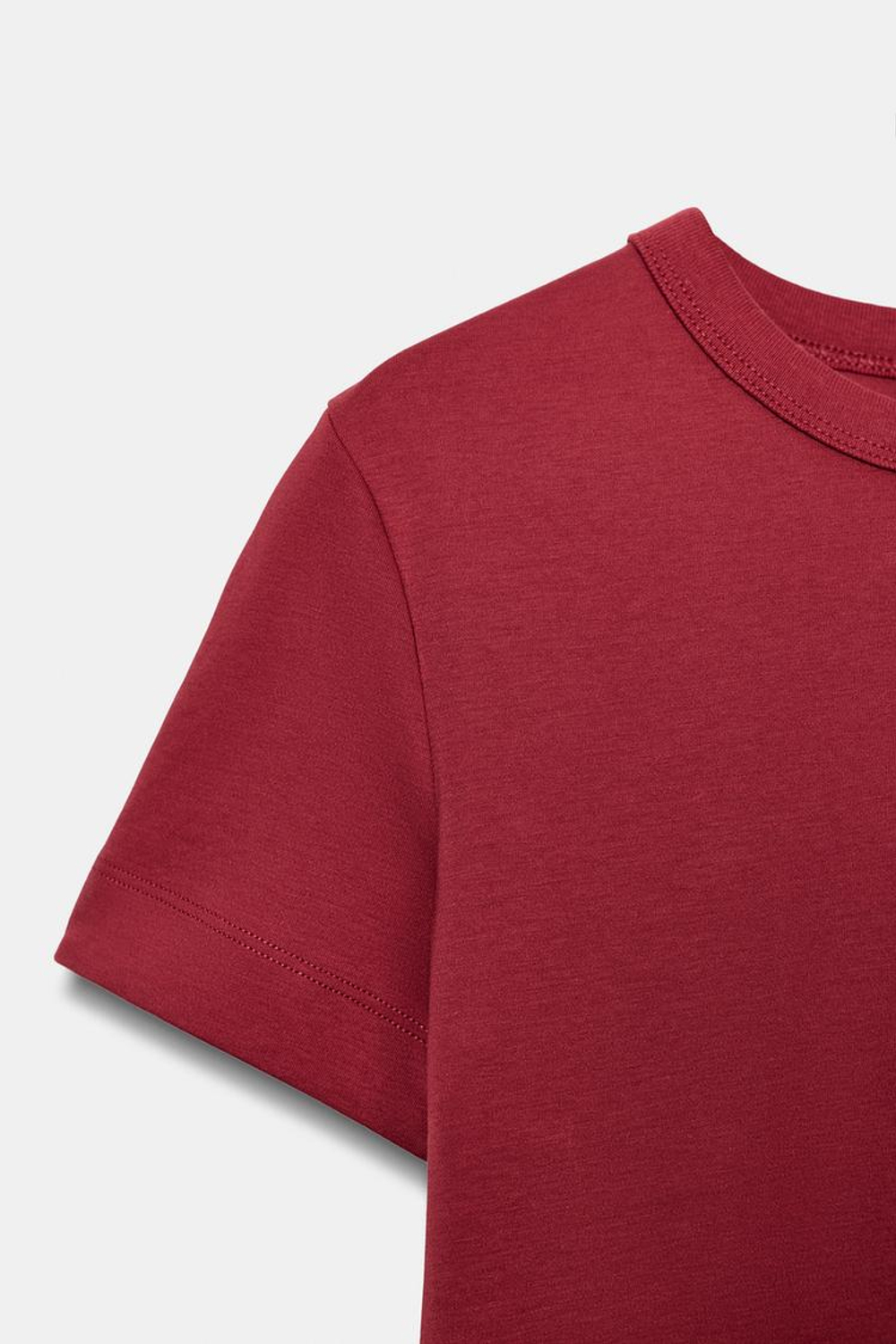 ZARA ФУТБОЛКА INTERLOCK С КОРОТКИМИ РУКАВАМИ, ГРАНАТОВЫЙ