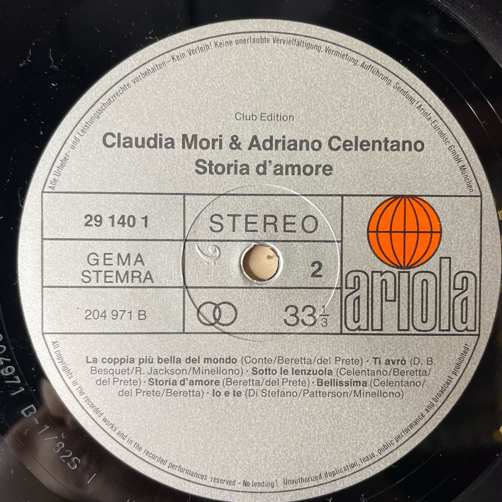 Винтажная виниловая пластинка LP Claudia Mori and Adriano Celentano, Storia D'Amore (Германия 1982) (Клубное Издание)