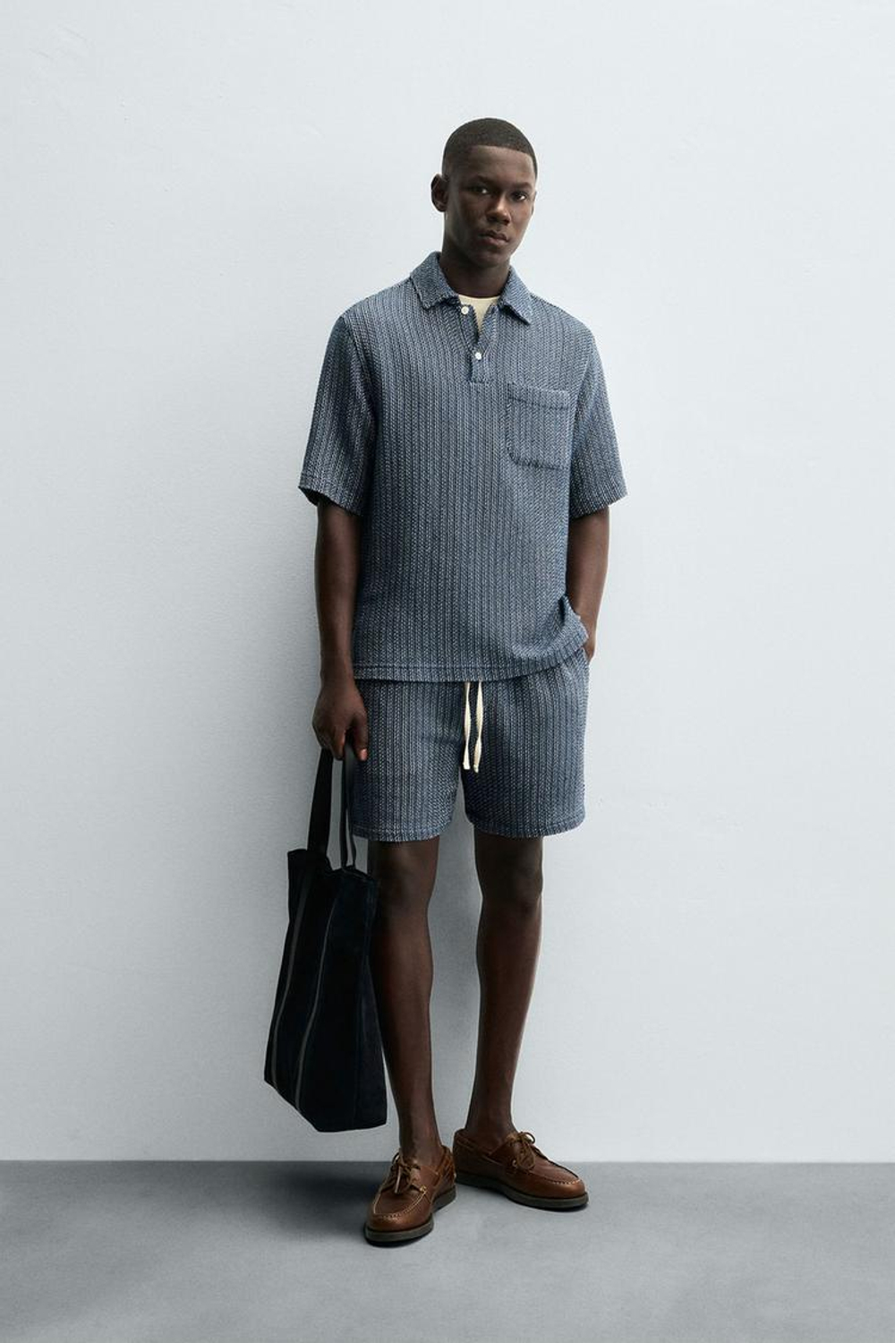 ZARA РУБАШКА-ПОЛО ИЗ РЕЛЬЕФНОЙ ТКАНИ, СИНИЙ