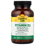 Country Life, витамин D3 высокой эффективности, 250 мкг (10 000 МЕ), 200 капсул