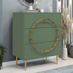 Комод Арт Колор matte Стайл Голд с 3 ящиками Зеленый нефрит матовый