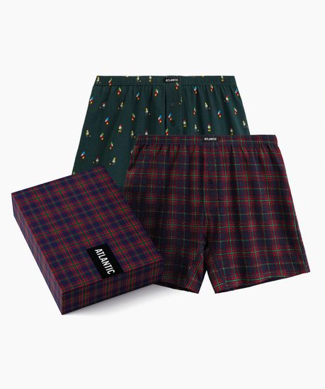 Трусы (2 шт) мужские семейные Atlantic 2GMB-013, хлопок, темно-зеленый + темно-синий