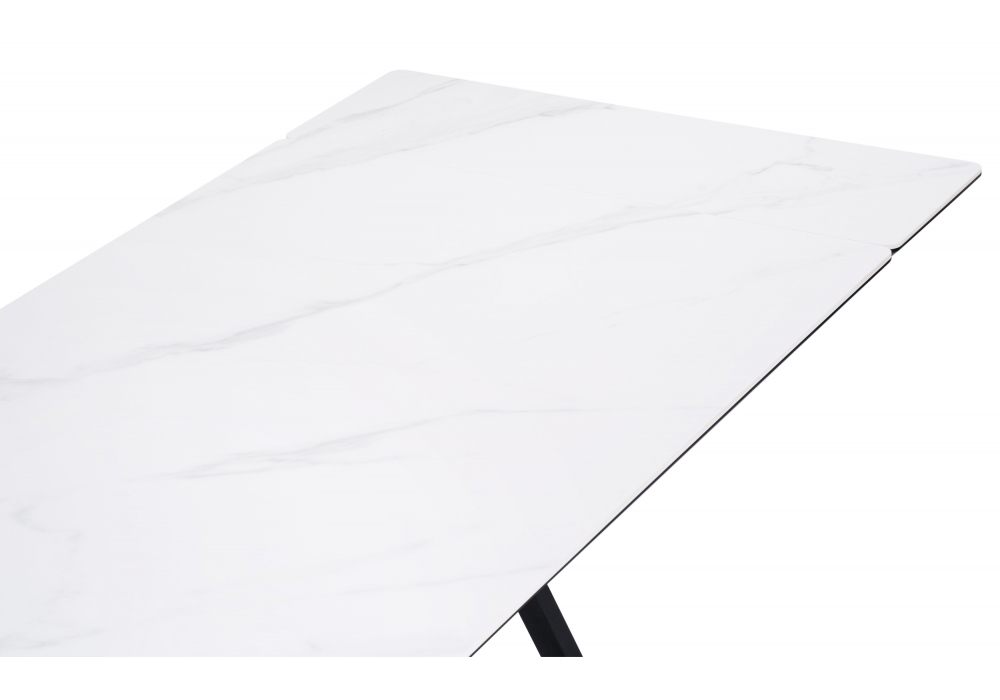Керамический стол Woodville Вилсон 160(220)х89х75 белый мрамор snow white, черный, ножки черные