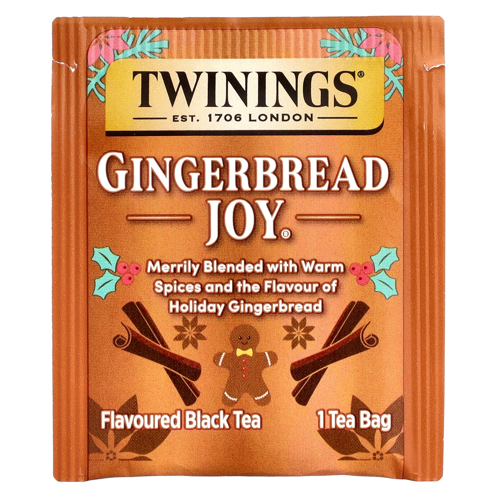 Twinings, ароматизированный черный чай, Gingerbread Joy®, 20 чайных пакетиков, 40 г (1,41 унции)
