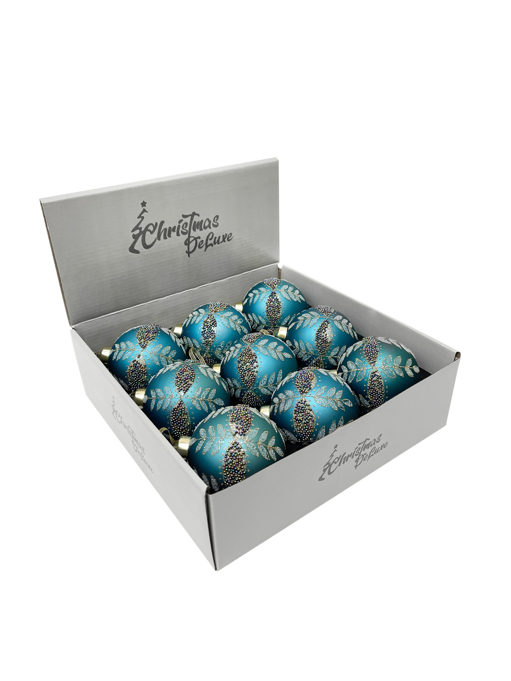 Набор шаров с бисером 8см 9шт ChristmasDeLuxe бирюзовый с узором