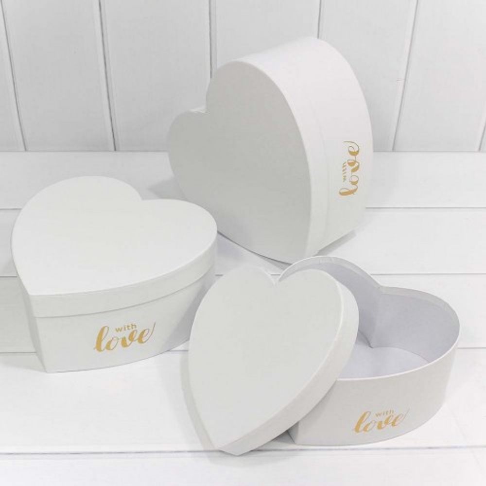 Коробка 25х24х12 см Набор 3 шт "Сердце" (Белый)