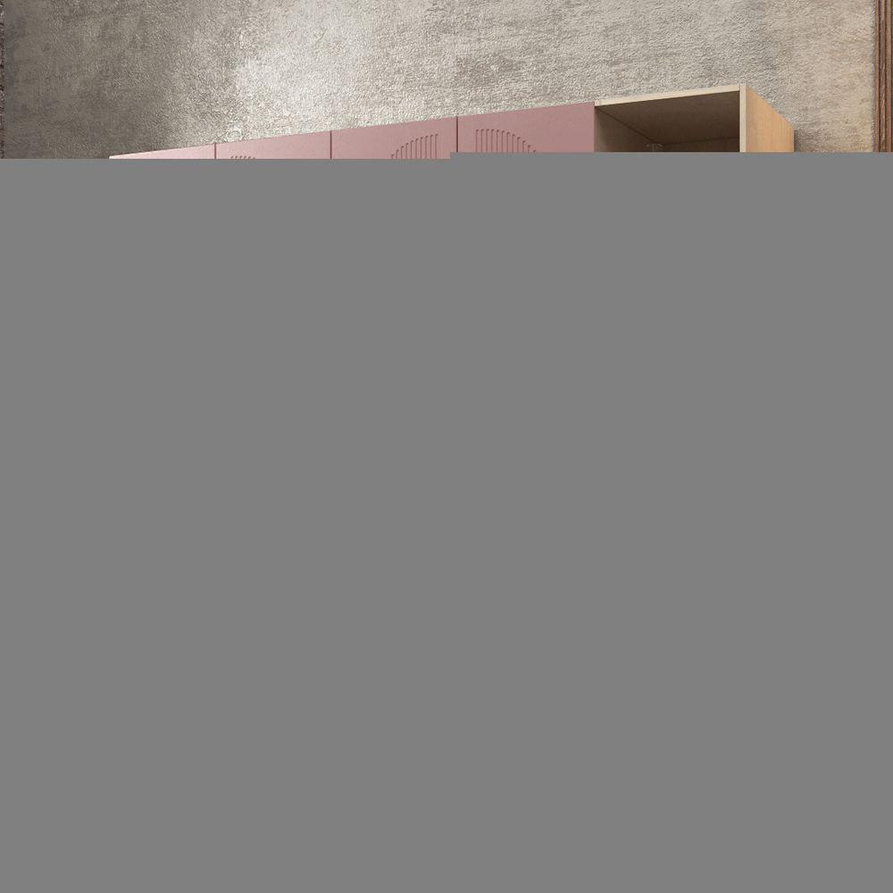 Шкаф Агератум МДФ четырехсекционный с стеллажом Лайн бохо (0,27) А10017 матовая - Дуб Сонома 3025  240*60*220