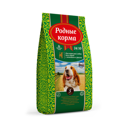 Сухой корм РОДНЫЕ КОРМА для взрослых собак ягненок с рисом 24/10 10 кг