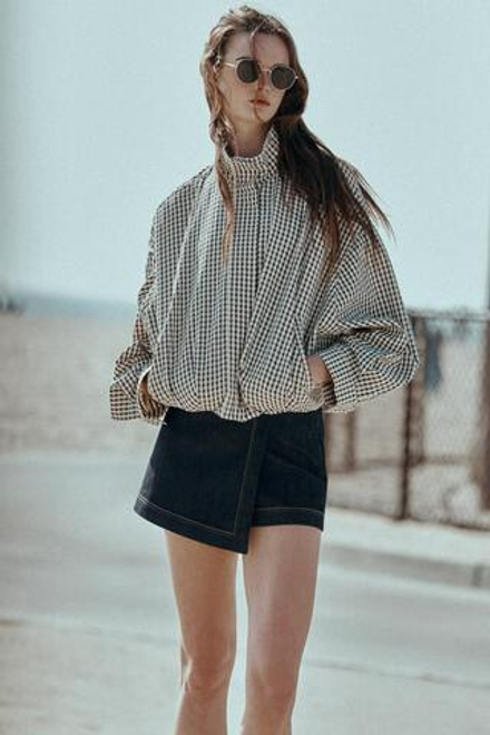 ZARA БОМБЕР В КЛЕТКУ, ЧЕРНЫЙ/ЭКРЮ