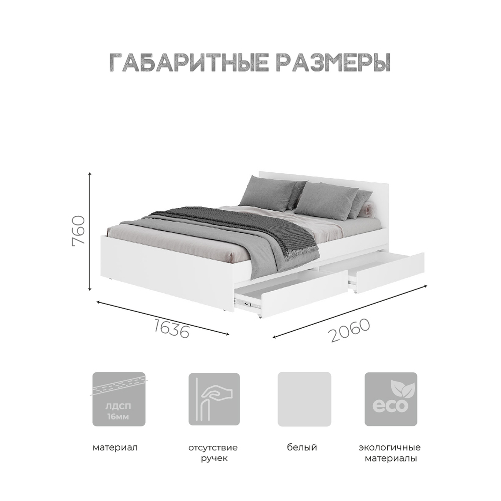 Кровать 1,4 м "Симпл" КР-12 без основания (белый)