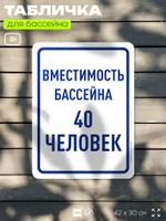 Табличка для бассейна "Вместимость бассейна 40 человек", на пляж, для общественной и частной зоны отдыха, информационная, 40х30 см, Silver Plane x Айдентика Технолоджи