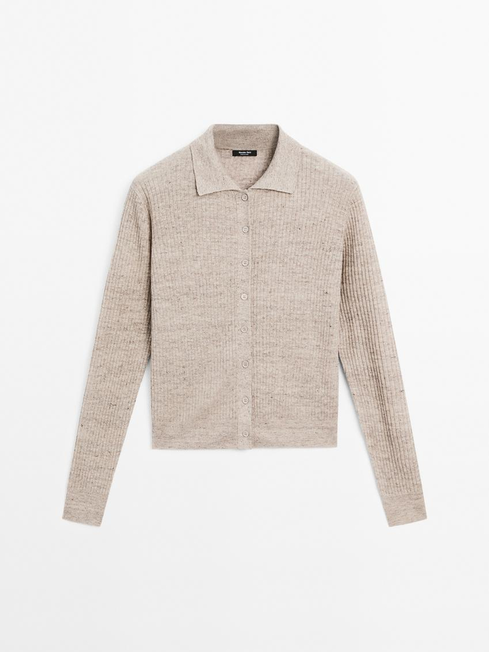 Massimo Dutti Кардиган из смесового льна с меланжевым узором, серый