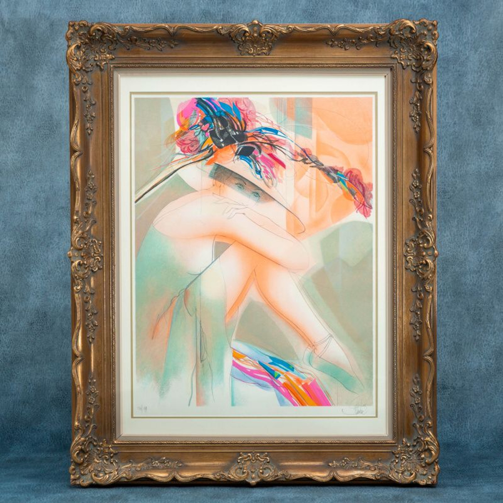 Литография с подписью «Девушка в цветочной шляпке»