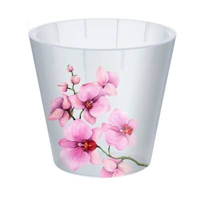 Горшок для орхидей D160мм, 1,6л с дренажной вставкой с декором (белый перламутр)