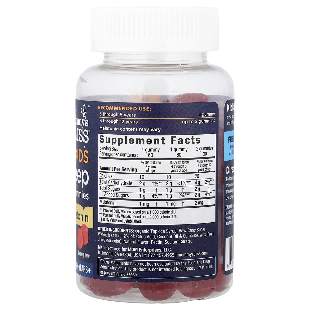 Mommy's Bliss, жевательные таблетки для сна с мелатонином, для детей от 3 лет, со вкусом клубники, 60 жевательных таблеток