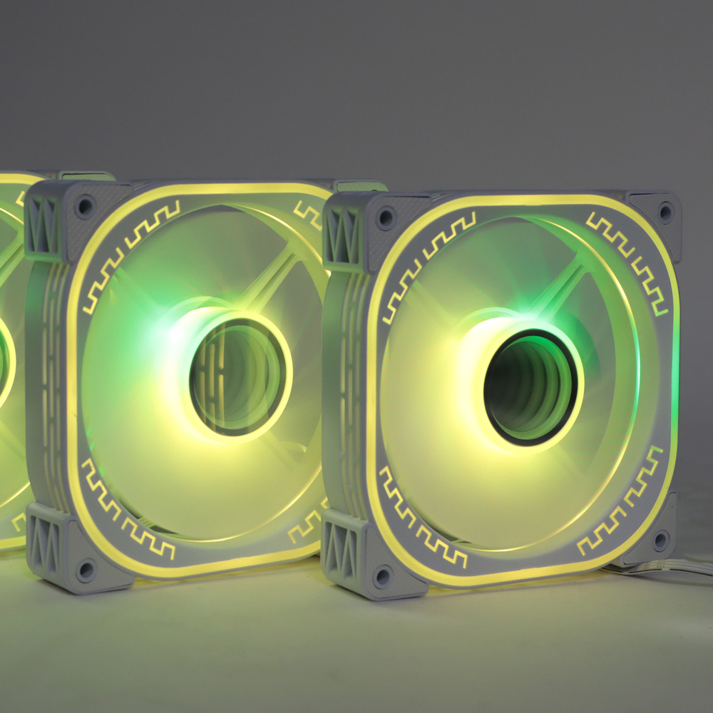 Комплект из 3 вентиляторов TESLA RGB120-XW3, 120мм, 1200rpm, Molex, белый/RGB, 38CFM, 21дБ, антивибропрокладки, бесконечное зеркало, изменение скорости анимации подсветки (TSL-120-XW3)