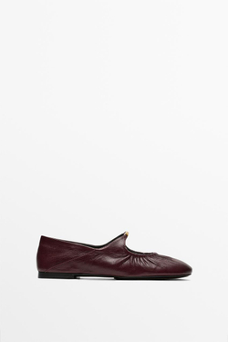 Massimo Dutti Балетки из мягкой кожи, бургунди