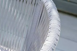 "Марсель" стул плетеный из роупа, каркас алюминий темно-серый (RAL7024) муар, роуп светло-серый круглый, ткань светло-серая