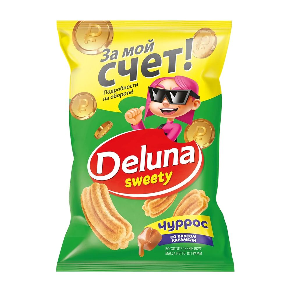 Кукурузные снеки Deluna Чуррос с карамелью 85 г x 4 шт