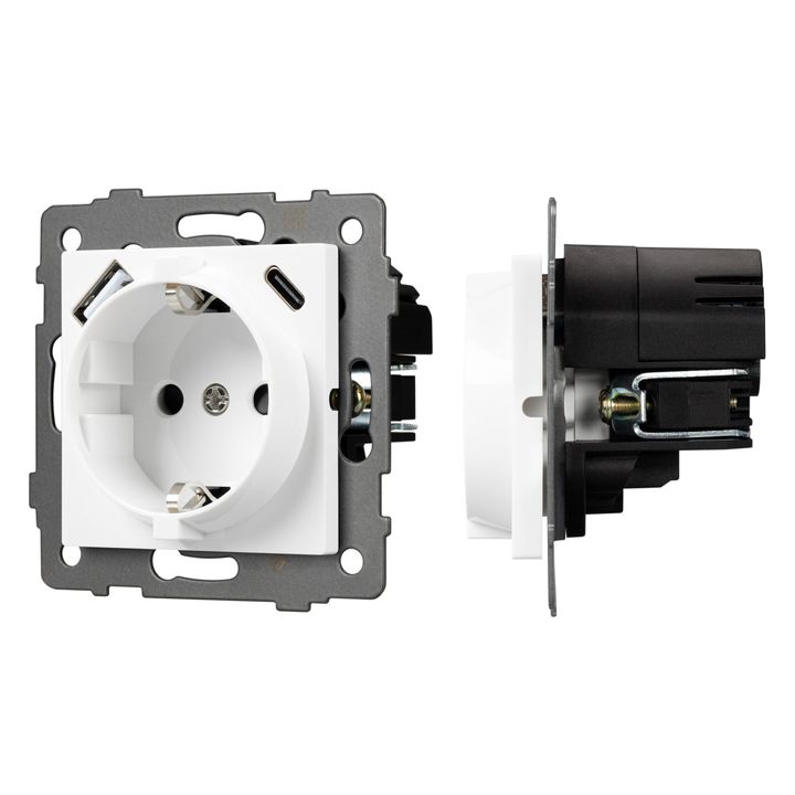 Механизм розетки с быстрой USB зарядкой SCT-MUAC-PL-WH-V (250V, 16A) Arlight 049822