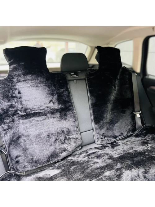 Меховая накидка на заднее сиденье диван 1, спинки 2 черная