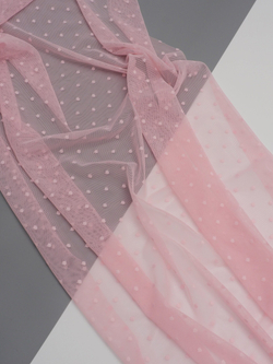 Сетка эластичная нежно-розовая в горошек метражом