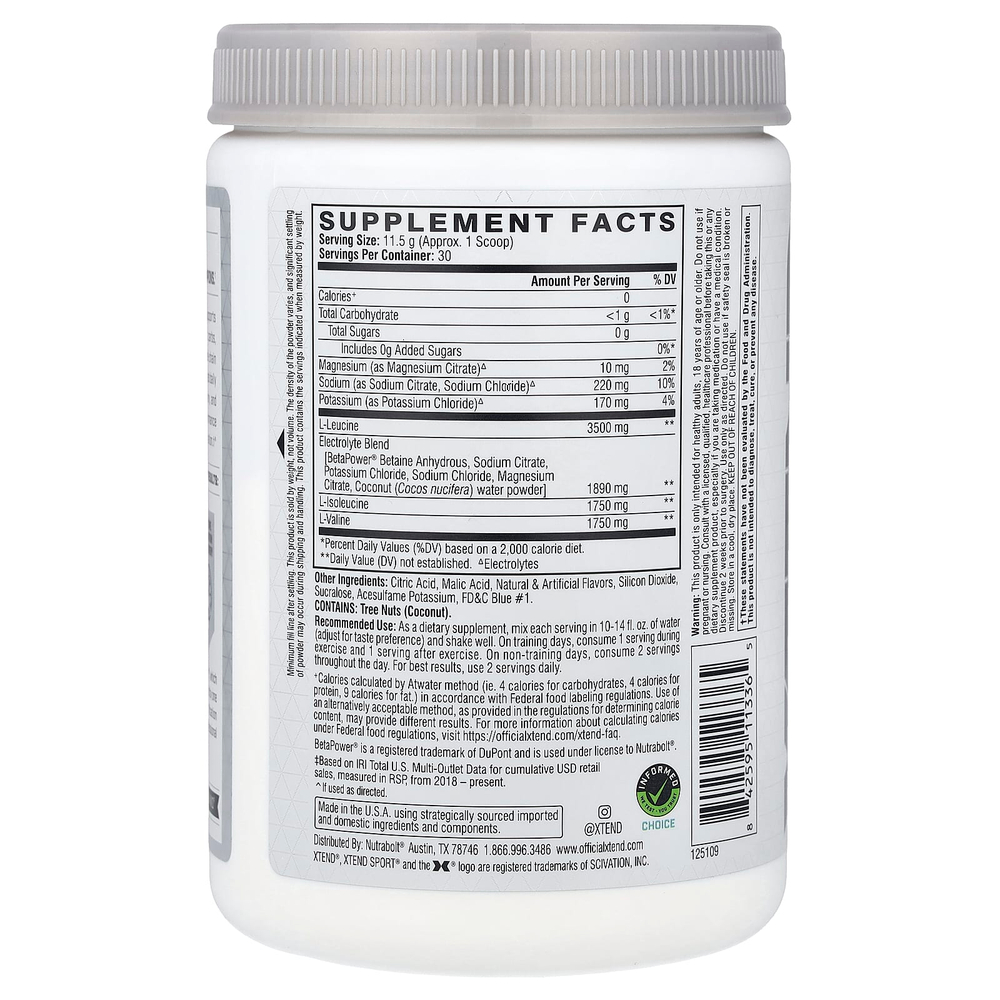XTEND, Sport, 7 г аминокислот с разветвленной цепью (BCAA), со вкусом голубой малины, 345 г (12,2 унции)