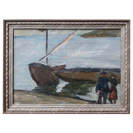 Динес Ю. С. Свидание на берегу. Этюд. Картон, масло. 1940-е гг.