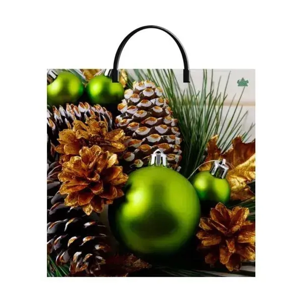 Пакет ПЭ с пластмассовыми ручками 36+10см(Зеленые шары) НГ Тик (комплект 10 шт)