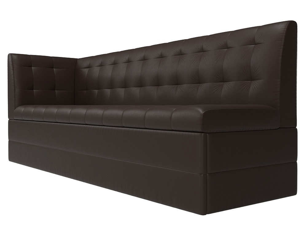 Диван кухонный прямой Бриз с углом слева, Коричневый, Экокожа, 100388L