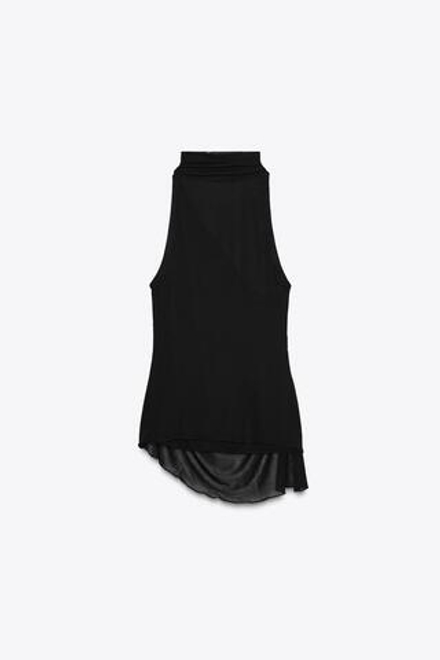 ZARA ПРОЗРАЧНЫЙ ТОП С ГОРЛОВИНОЙ ХАЛТЕР, ЧЕРНЫЙ