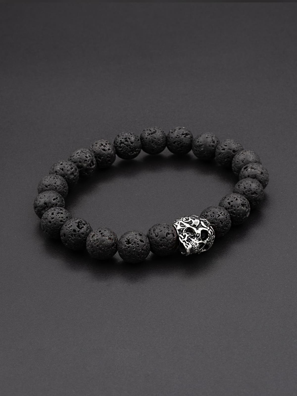 Браслет Лава 10 мм + Череп (серебро)