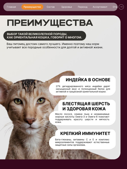 Корм сухой для кошек породы Ориентальная кошка, с индейкой, 400 гр, QUATTRO
