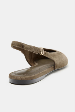 ZARA ЗАМШЕВЫЕ ТУФЛИ С ОСТРЫМ НОСОМ, ПЕСОЧНО-КОРИЧНЕВЫЙ