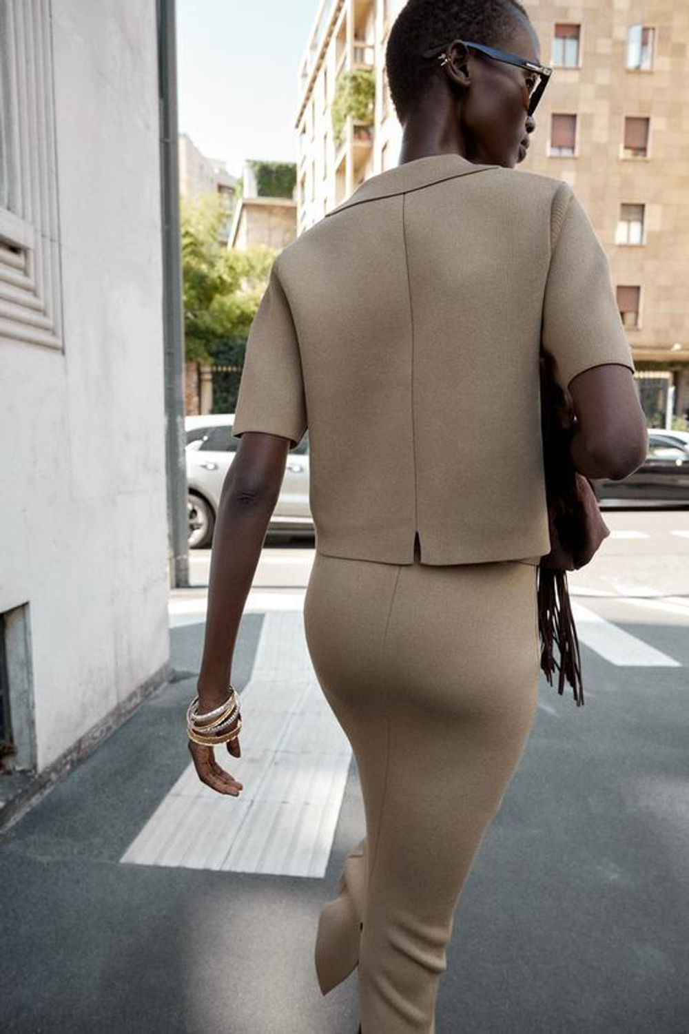 ZARA ТРИКОТАЖНАЯ ЮБКА С РЕМНЕМ, СВЕТЛЫЙ ХАКИ