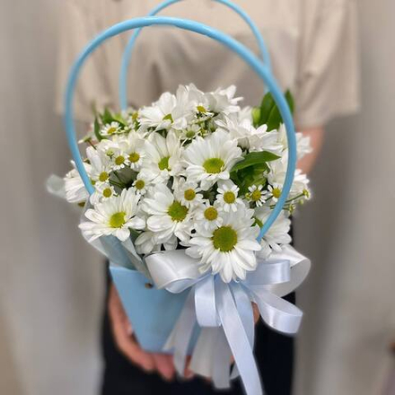 Букет хризантема ромашка и альстромерия в сумке (к 1)