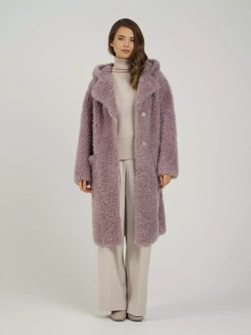 Шуба из овечьей шерсти чебурашка тедди, сиреневый, SilverFox
