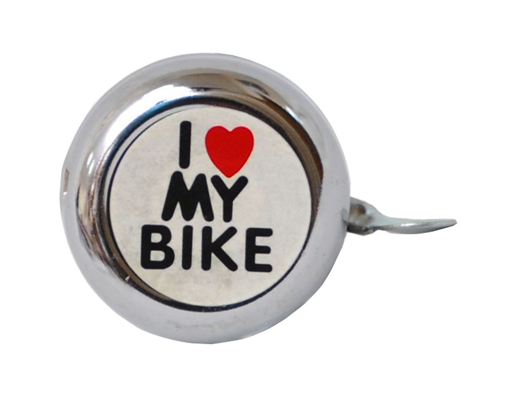 Звонок сталь детский серебристый с рисунком &quot;I love my bike&quot;