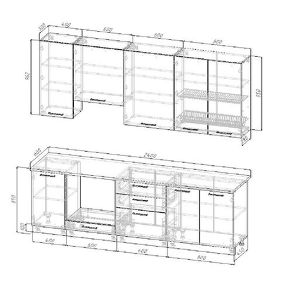 Кухонный гарнитур Изумруд 2400 (верх 950 мм) столешница 26 мм
