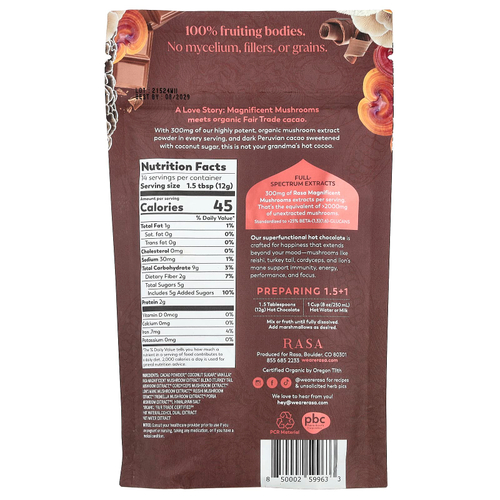 Rasa, Великолепные грибы, горячий шоколад, 168 г (5,93 унции)