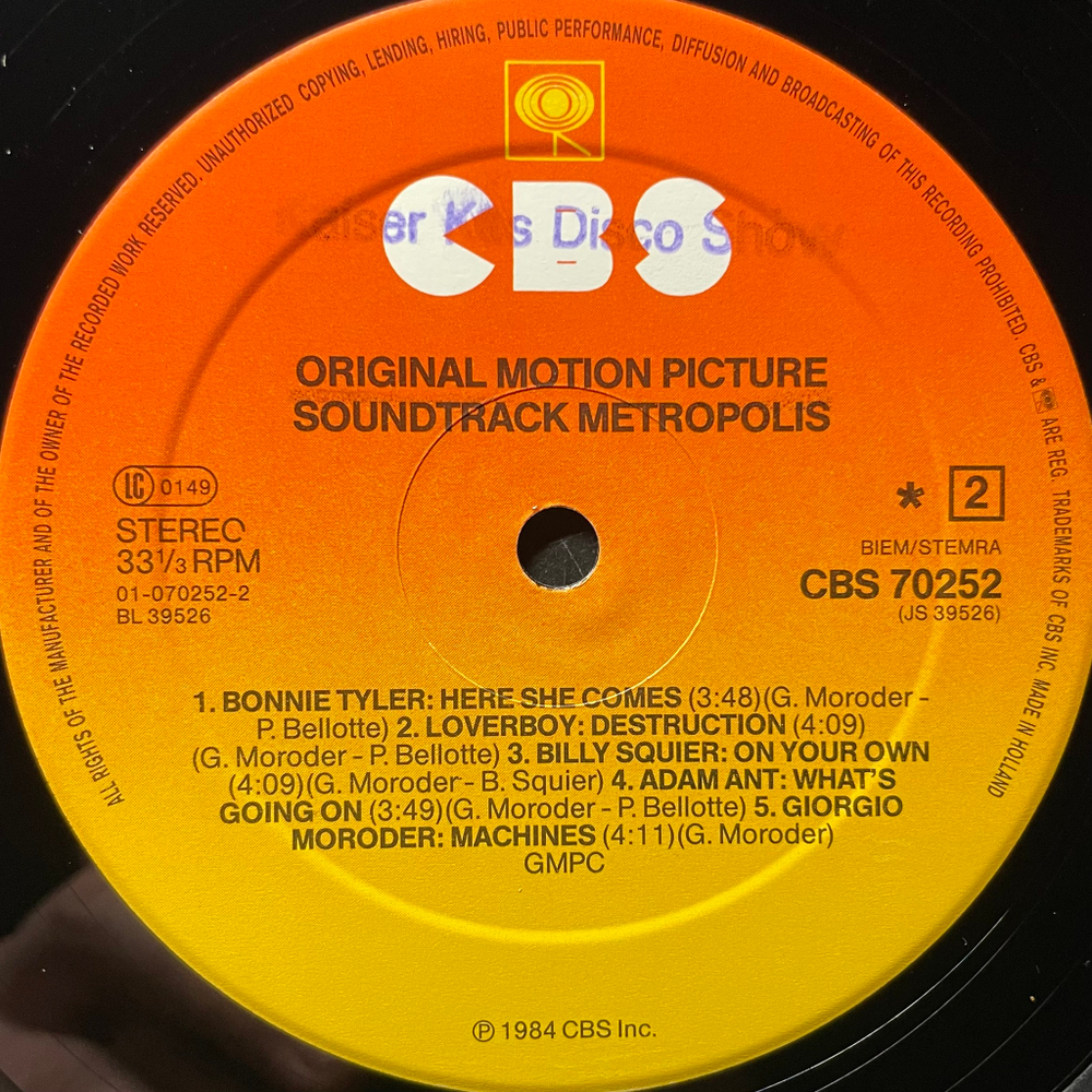 Metropolis - Original Motion Picture Soundtrack (Голландия 1984г.)