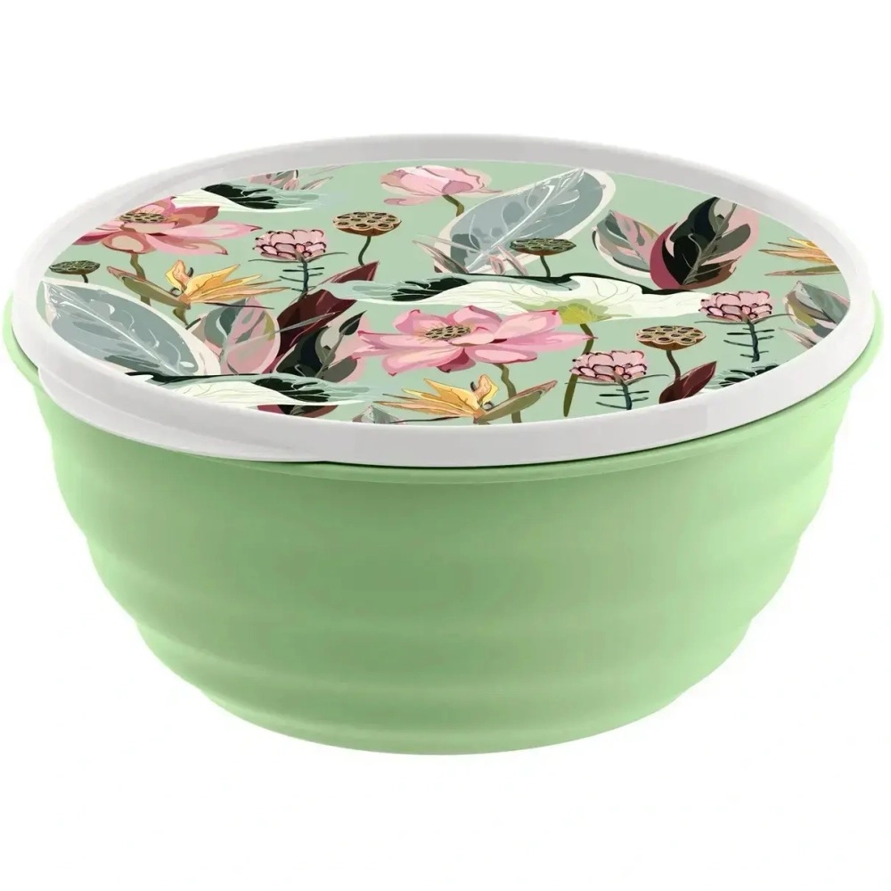 Миска пластиковая 3,2л с крышкой «Latina» с декором зеленый