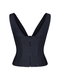 Топ-бюстье из денима с отстрочками