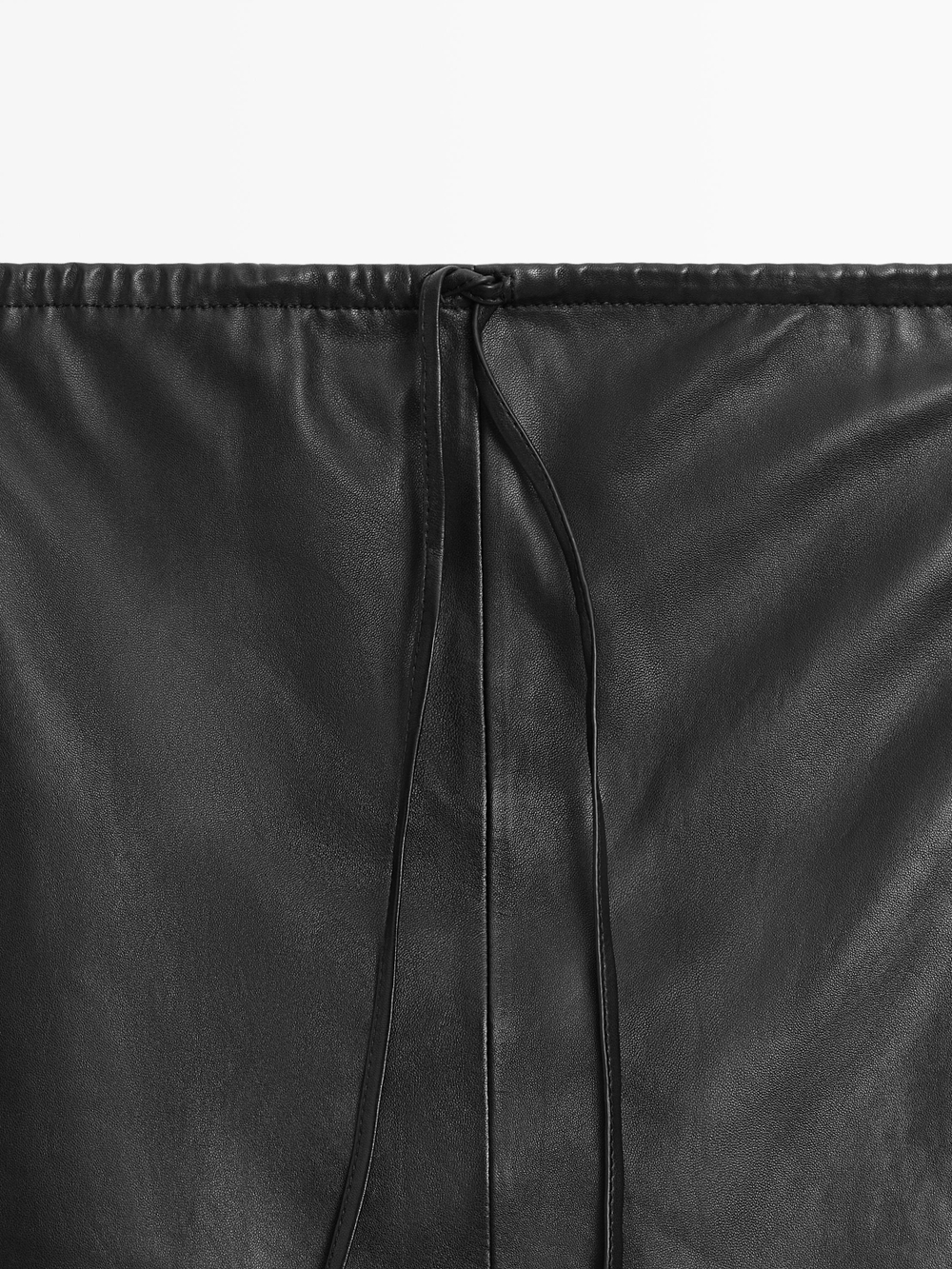 Massimo Dutti Юбка миди из кожи наппа с кружевной отделкой, черный